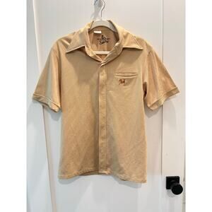 Vintage 1980s Young Hawaii Executive Iolani Button Up Shirt Beige Size Medium